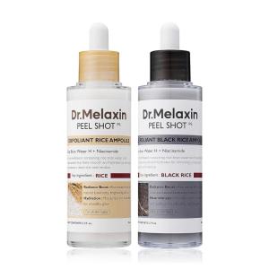 imageDrMelaxin Peel Shot Glow White and Black Rice Ampoule Duo Soft Exfoliating Face and Body Scrub Dead Skin Cells Blackheads Remover for All Skin Types